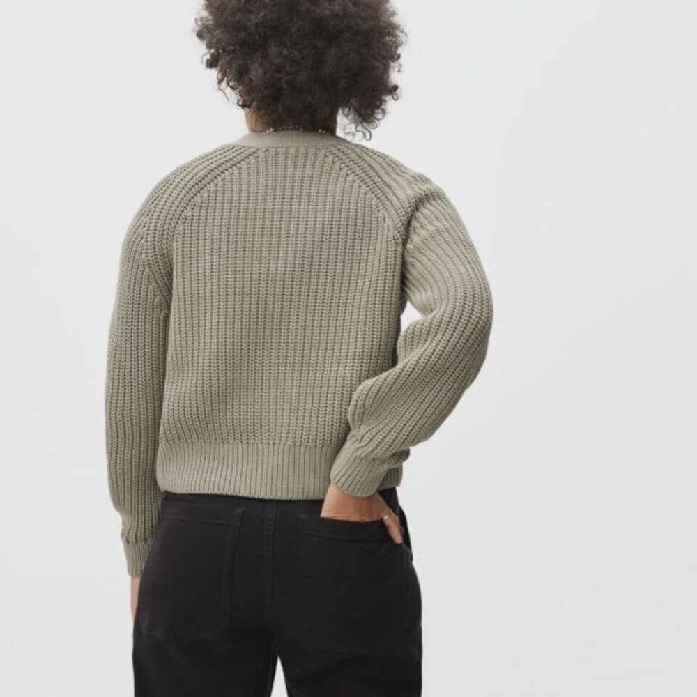 Everlane The Textured Cotton Cardigan in Field Green Medium New - Picture 2 of 10